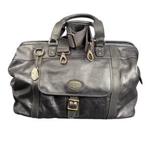 FOSSIL Men Black Leather Duffel Dr Bag Style Weekender Overnight Travel Carry-On